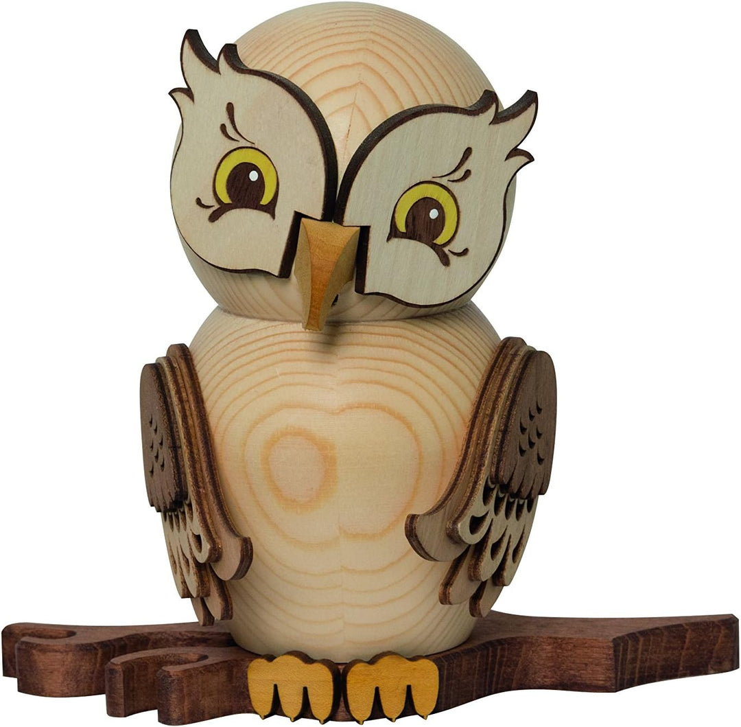 Drechslerei Kuhnert - Rauchfigur/Räucherfigur - Eule Natur aus Massivholz - ca. 15 cm - Made in Germ