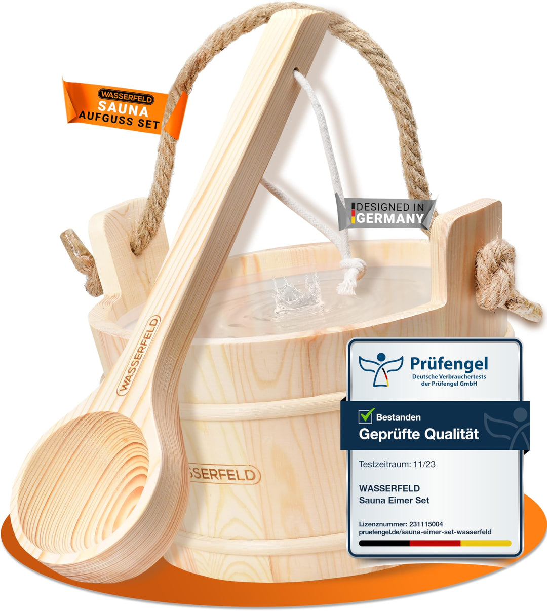 WASSERFELD® Sauna Eimer Set (4 Liter) - Hochwertiger Sauna Eimer mit Kelle - Hitzebeständiger Saunak