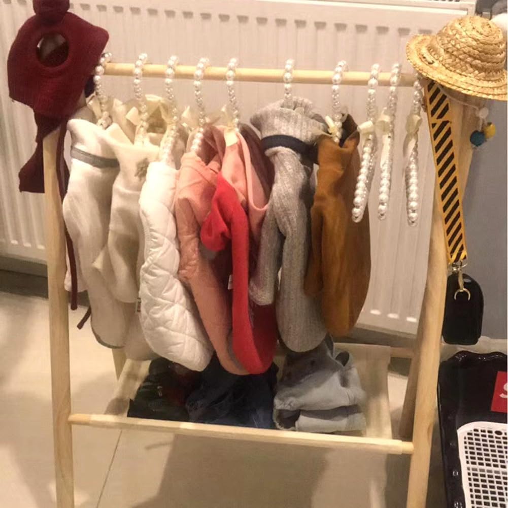 4 Stück Mini Kleiderbügel Perlen Kinderkleiderbügel mit Schleifeband Plastik Pearl Babykleiderbügel