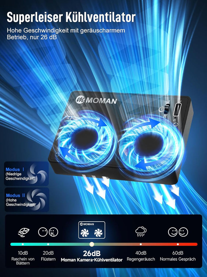 Camera Cooling Fan, Moman Externes Kühlsystem für Kameras mit Eingebautem Akku und Aufladen vom Typ