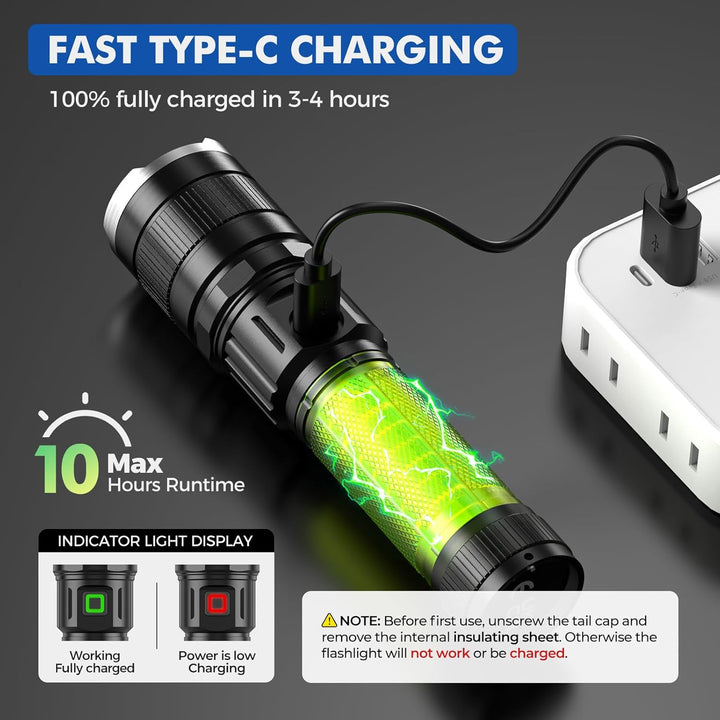 GEARLITE Taschenlampe LED Aufladbar 2 Stück, 10000 Lumen LED Taschenlampe Extrem Hell mit 3 Modi, IP
