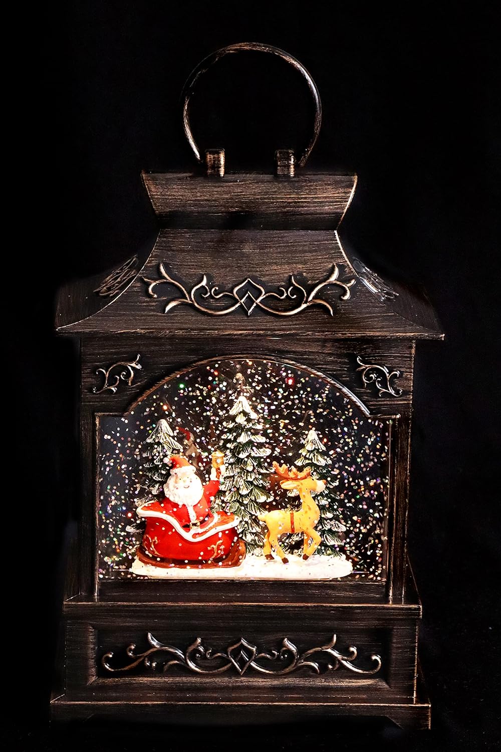 Schneekugel als Laterne mit Weihnachtsmann & Schlitten, Musik, Licht, Glitzerantrieb, 16,6 * 8,8 * 2