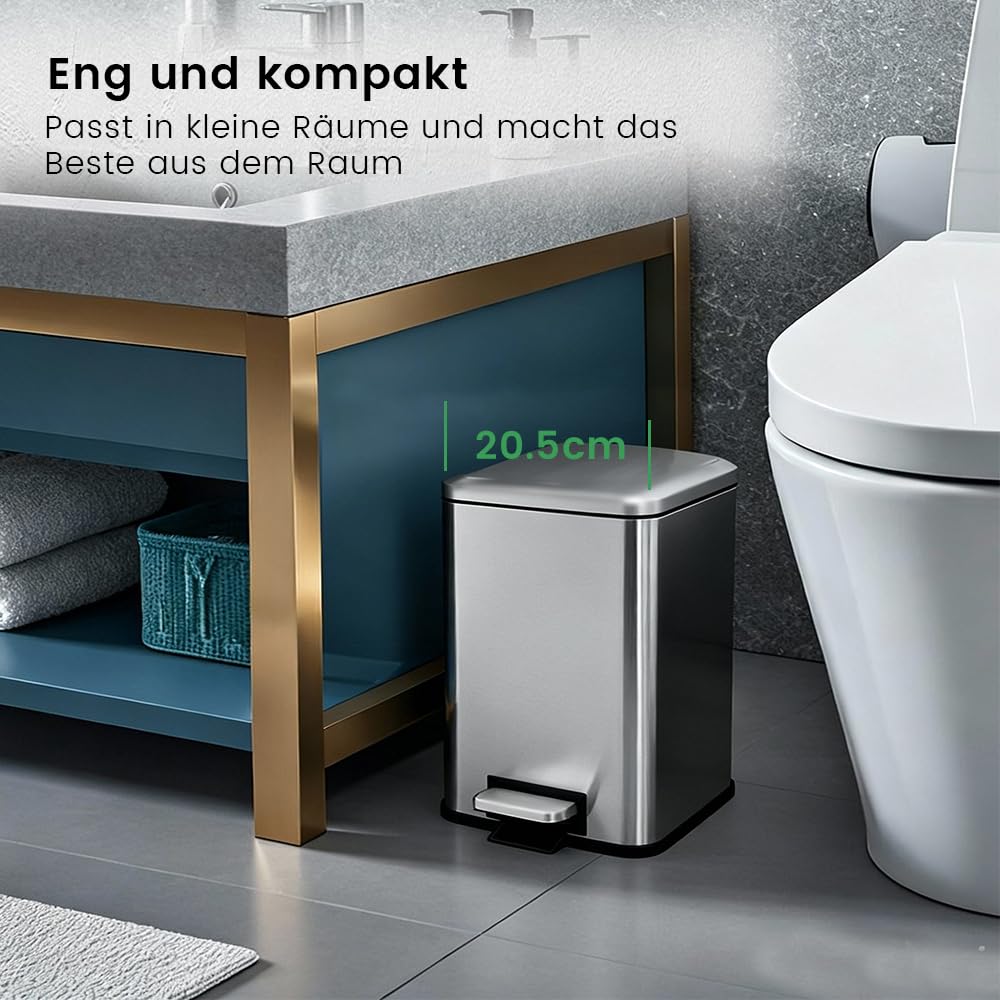 Mülleimer Bad,6L Kosmetikeimer mit Softclose Deckel,6L Badezimmer Mülleimer mit Inneneimer,6 Liter Q