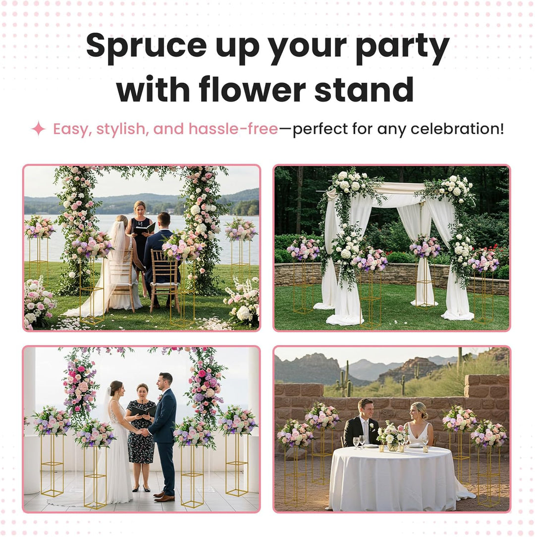 YALLOVE 2 Stück 80cm Metall Blumenständer Gold Mittelstücke Vasen Stand mit Klaren Acrylplatten, Geo