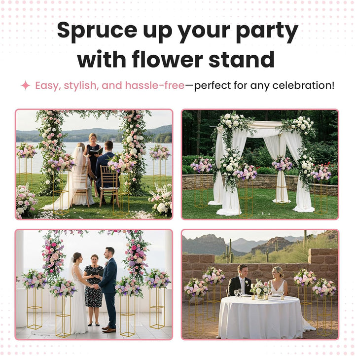 YALLOVE 2 Stück 80cm Metall Blumenständer Gold Mittelstücke Vasen Stand mit Klaren Acrylplatten, Geo