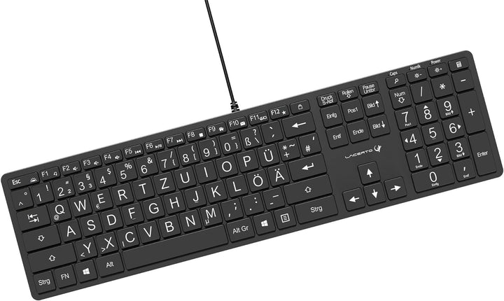Lacerto® | Deutsche Tastatur (QWERTZ) mit grossen Buchstaben, weisser LED-Beleuchtung & USB-Anschlus