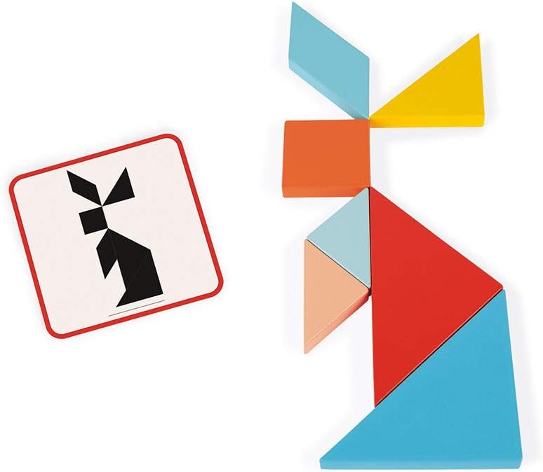 Janod - Essentiel - Das Tangram - Lernspiel aus Holz Babys und Kleinkinder - Farbe auf Wasserbasis -