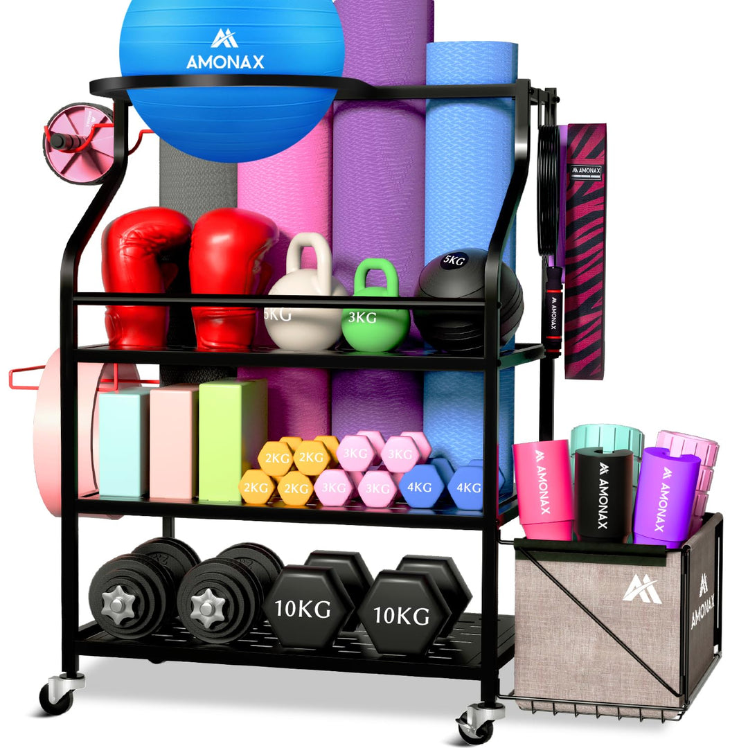 Amonax Hantelständer Fitnessstudio, Kettlebell Rack Kurzhantelständer Yoga Matte Regal, Hantel Ständ