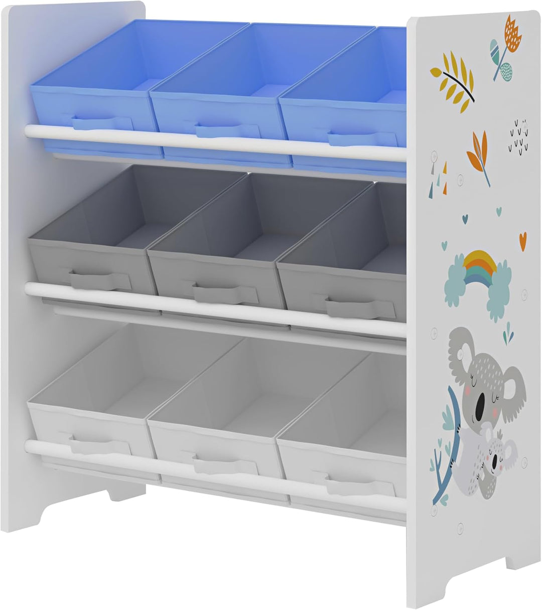 [en.casa] Kinderregal Boiro Kinderzimmerregal 60 x 62 x 30 cm stehend mit 9 Faltboxen Spielzeug Aufb