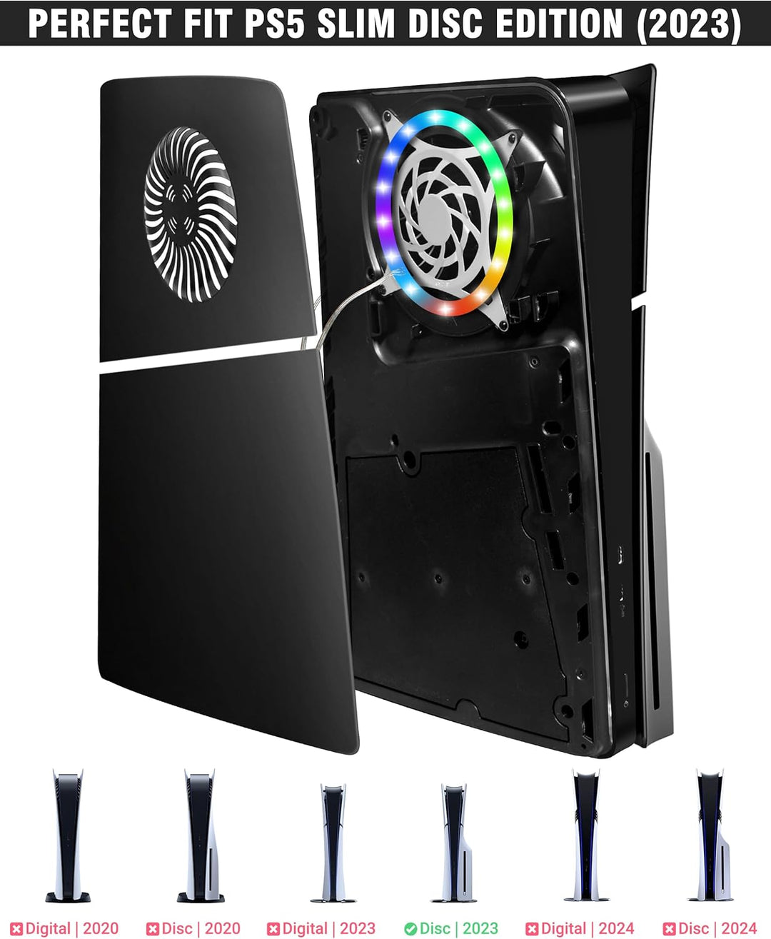 Joso Frontblende für PS5 Slim Disc Edition, Kratzfeste, staubdichte Ersatzhülle mit RGB-Ring, Abdeck