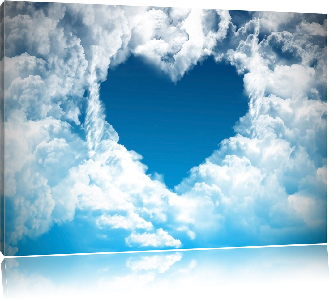 Pixxprint Romantisches Herz in den Wolken als Leinwandbild/Grösse: 100x70 cm/Wandbild/Kunstdruck/fer