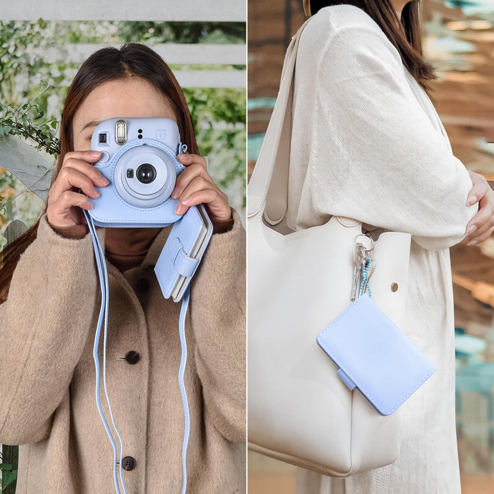 HIYQIN Kamera Tasche Kompatibel mit Fujifilm Instax Mini 12, Ästhetisch Kunstleder Hülle mit Mini Fo