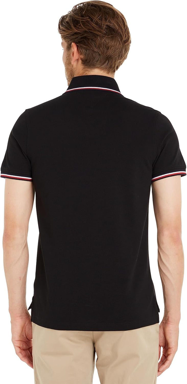 Tommy Hilfiger Herren Core Tommy Tipped Slim Polo Kurzarm Poloshirts XS Schwarz (Black), XS Schwarz