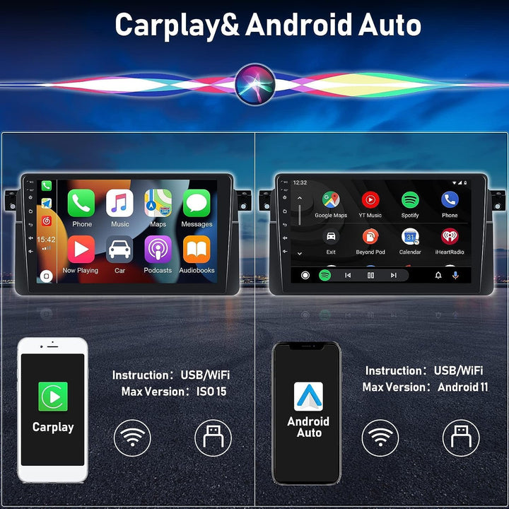 CAMECHO Android 12 Autoradio für BMW E46 Radio mit Navi Carplay Android Auto,9 Zoll Auto Radio Touch
