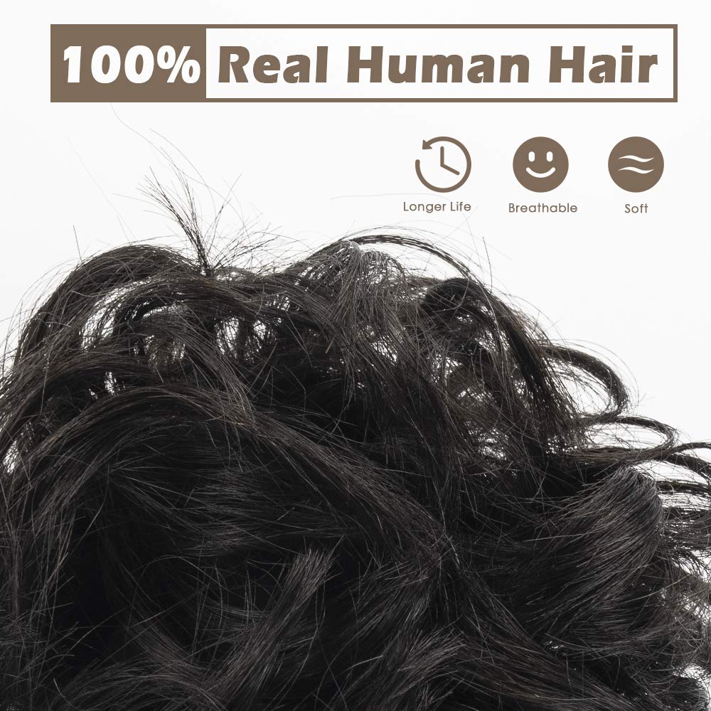 BARSDAR 100% Echthaar Haarteil Haargummi，Gelockt Unordentlich dutt extensions echthaar Haarteil Haar