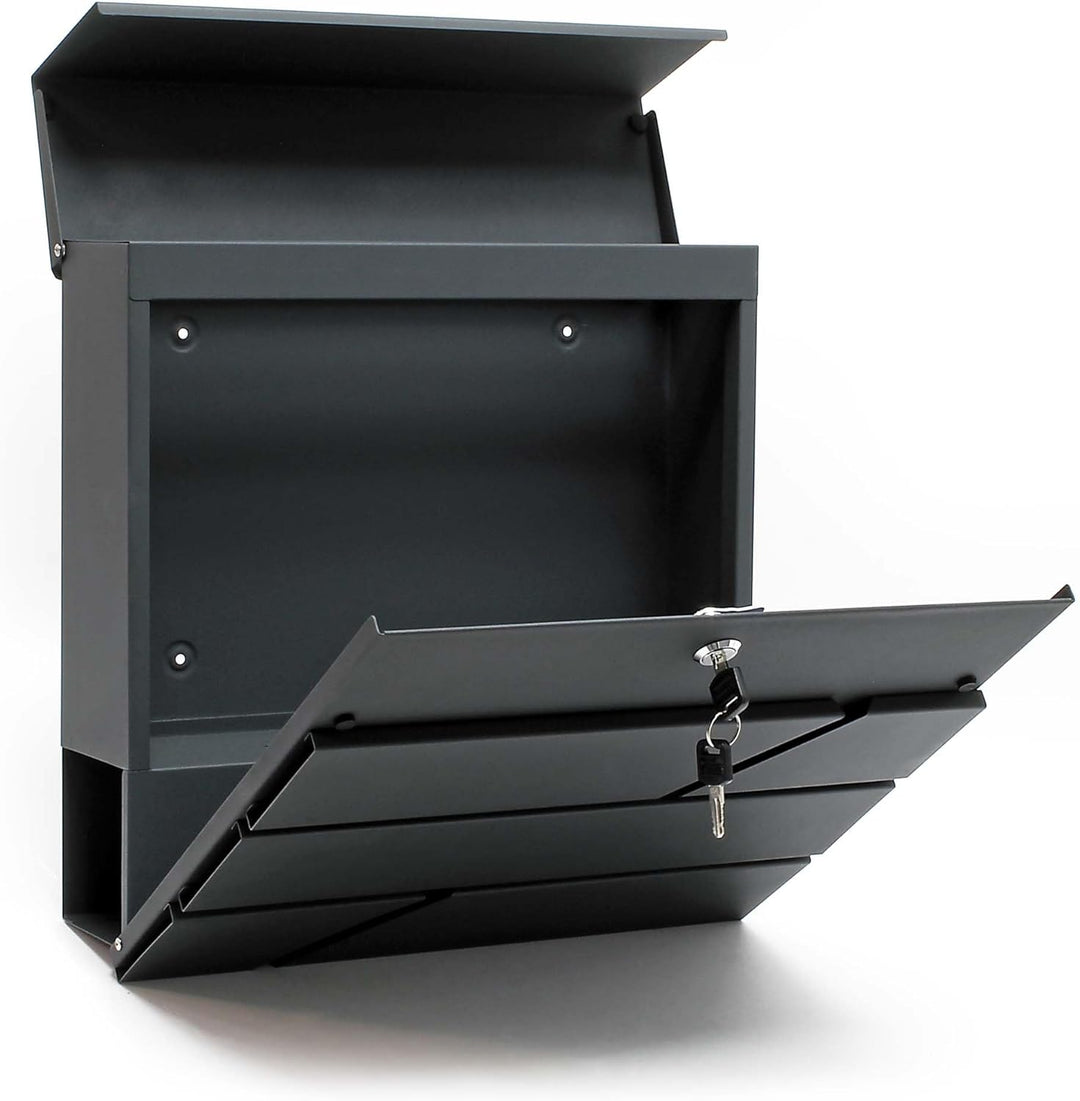 Wiltec 2er Set Designer Briefkasten V16 Anthrazit 1000 x 135 x 1200 mm, Wandbriefkasten mit Schloss,