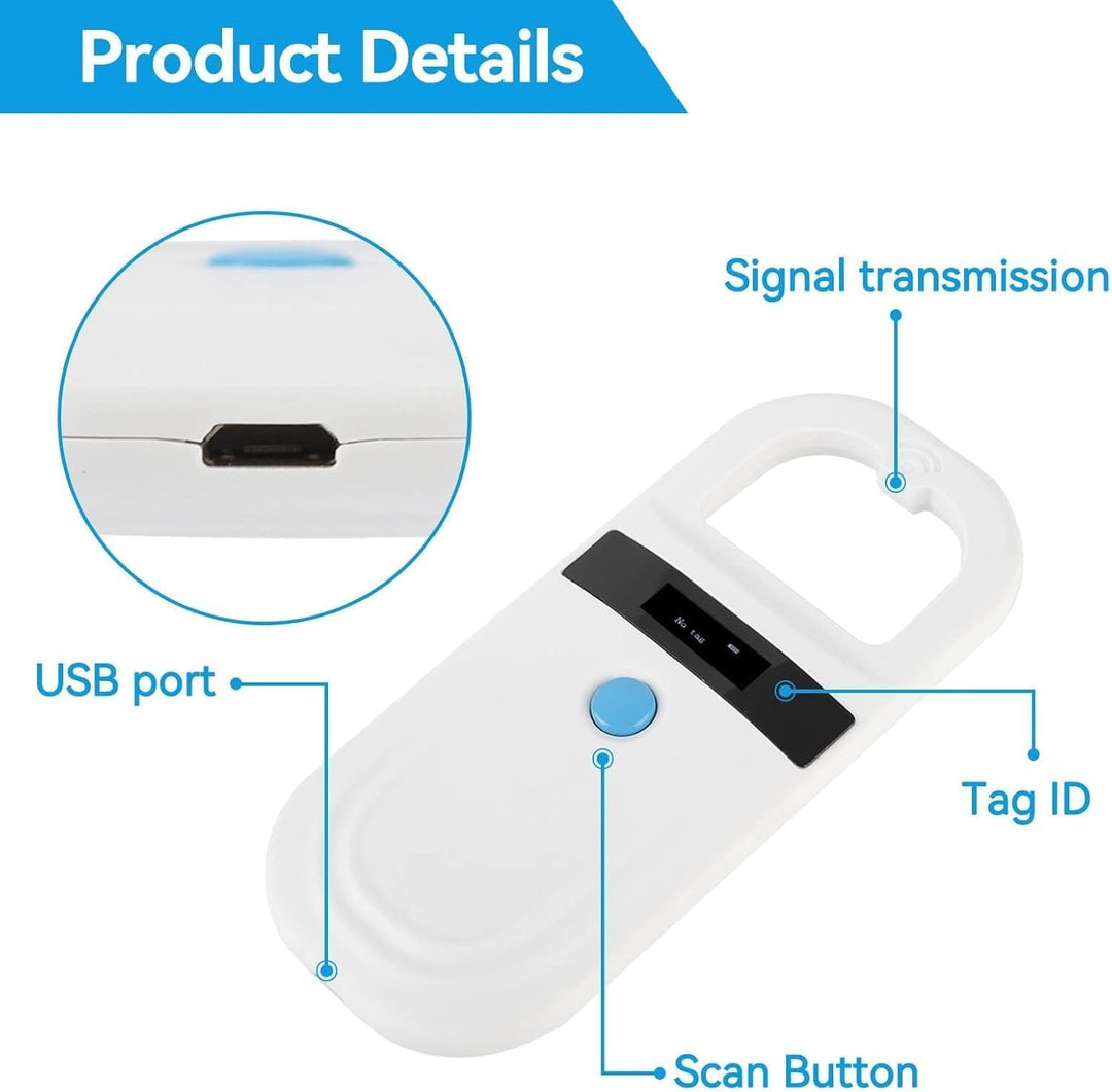 Microchip Scanner, 134,2 kHz/125 kHz Haustier ID Mikrochip Lesegerät 128 Datensätze Speicher Wiedera