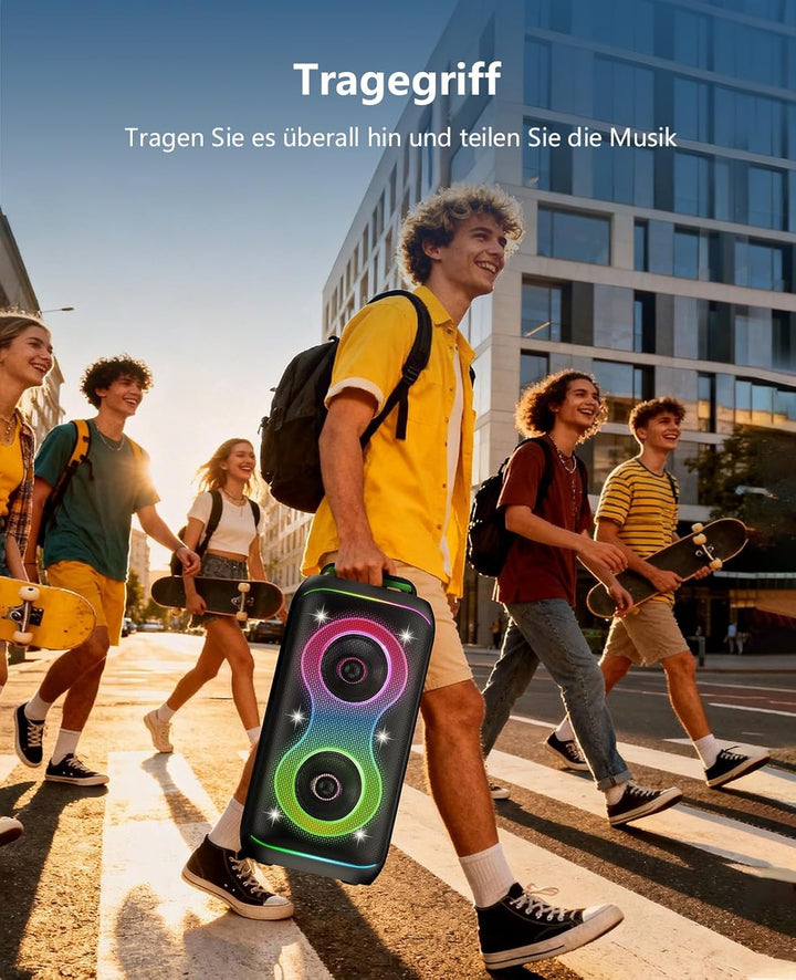 GKD61 Karaoke-Maschine für Erwachsene, 2 Kabellose UHF-Mikrofone, 400W Spitzenleistung, Tragbarer Bl