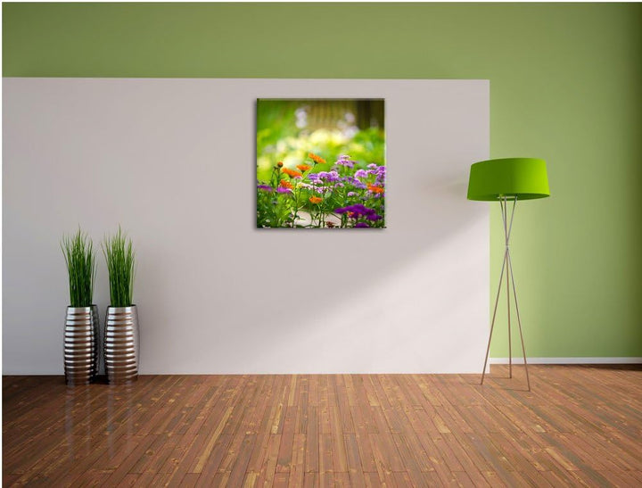 Pixxprint Blumenwiese, Format: 70x70 auf Leinwand, XXL riesige Bilder fertig gerahmt mit Keilrahmen,