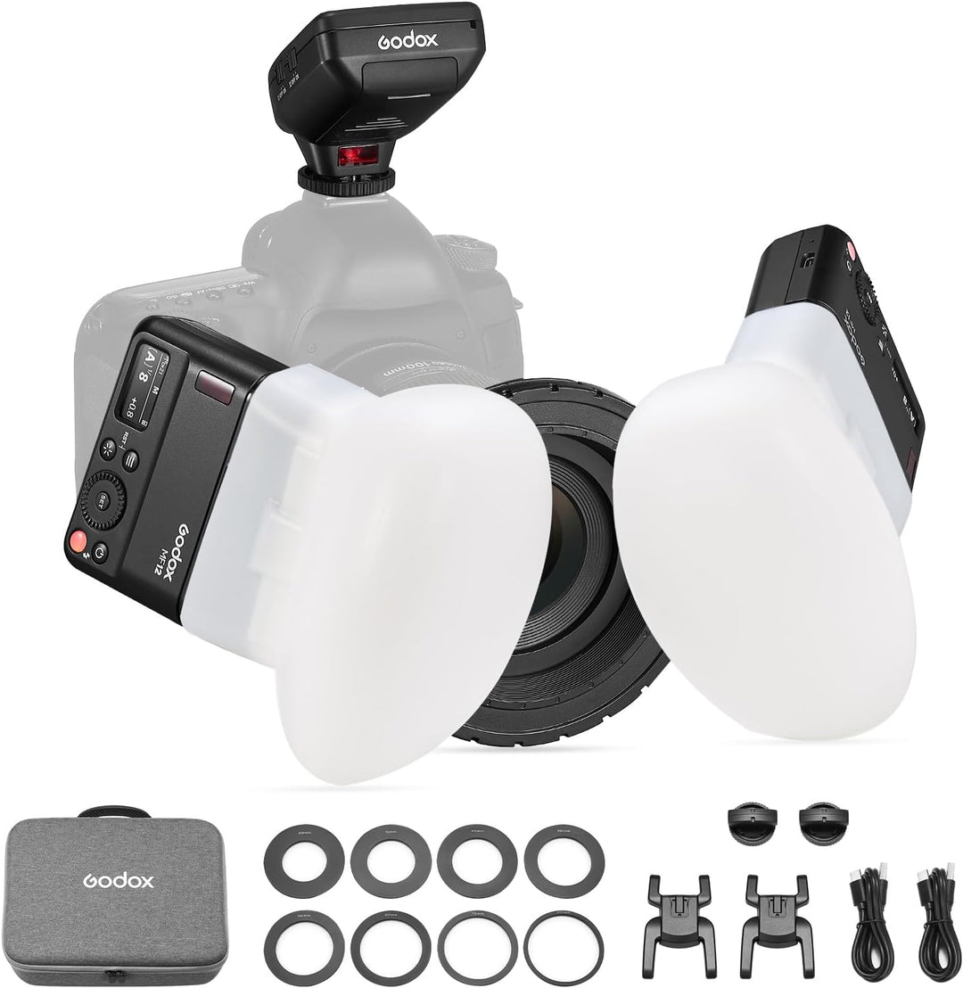 GODOX MF12-DK1 Makro Blitz mit Diffusor Dome und Xproii S Blitzauslöser 2,4G Wireless Control, TTL/M