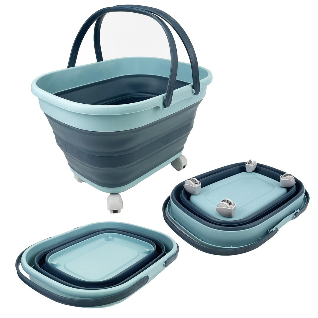 SAMMART 17L Faltbarer Korb mit Griff – Tragbarer Outdoor-Picknickkorb/Krater und 360° drehbare Räder