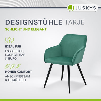 Juskys Esszimmerstühle 4er Set Tarje mit Rückenlehne & Armlehne, Metallbeine, Samt Bezug, bis 110 kg