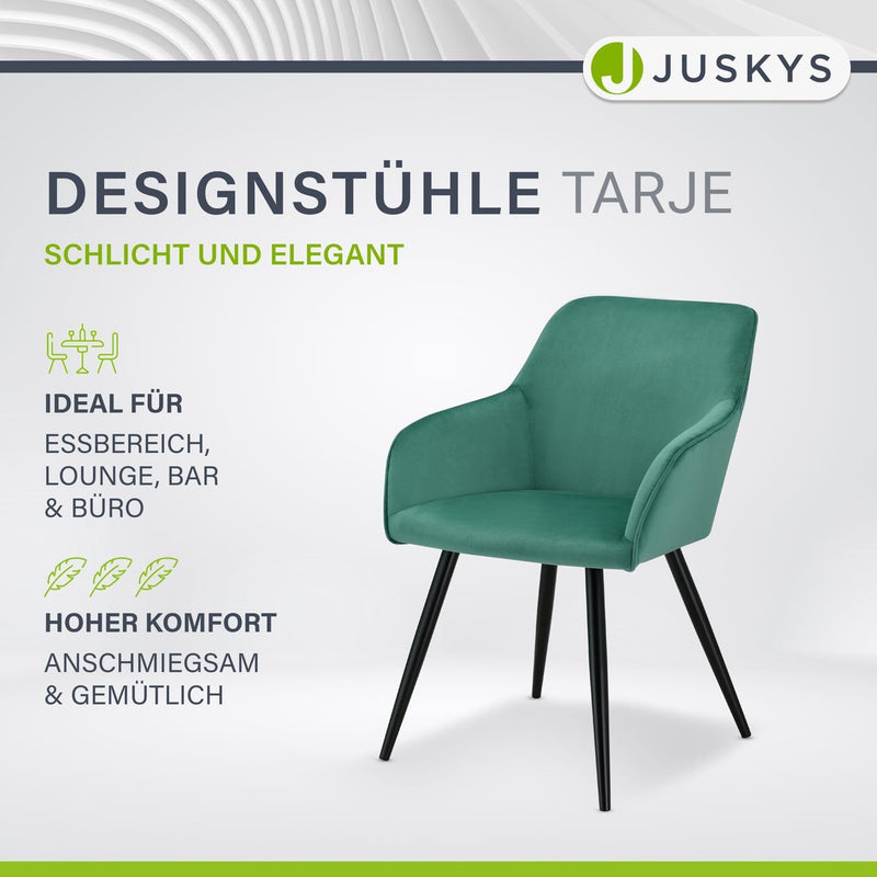 Juskys Esszimmerstühle 4er Set Tarje mit Rückenlehne & Armlehne, Metallbeine, Samt Bezug, bis 110 kg