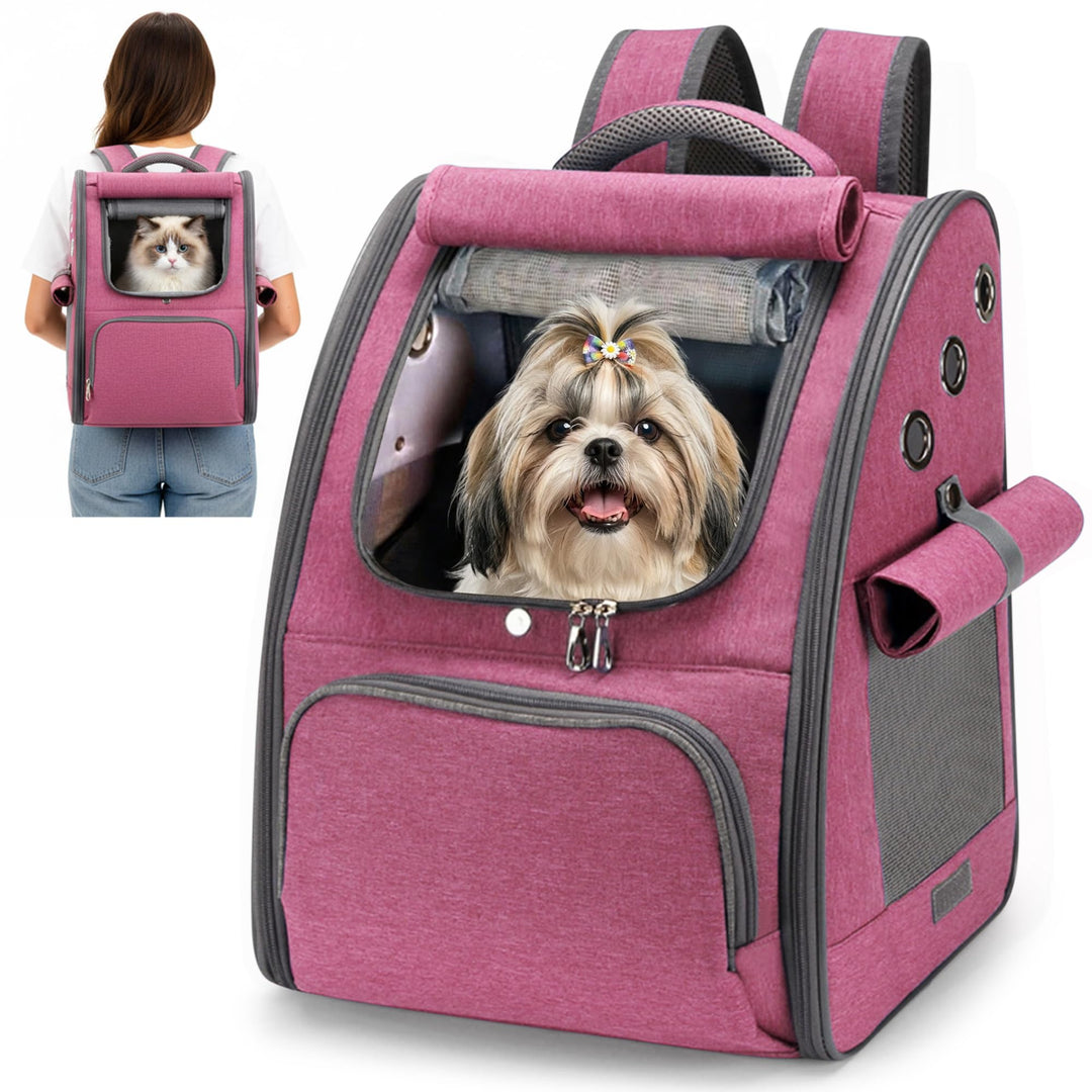 ALLSOPETS Katzenrucksack, Faltbarer Atmungsaktiver Hunderucksack mit Sonnenschutz für Klein Hunde un