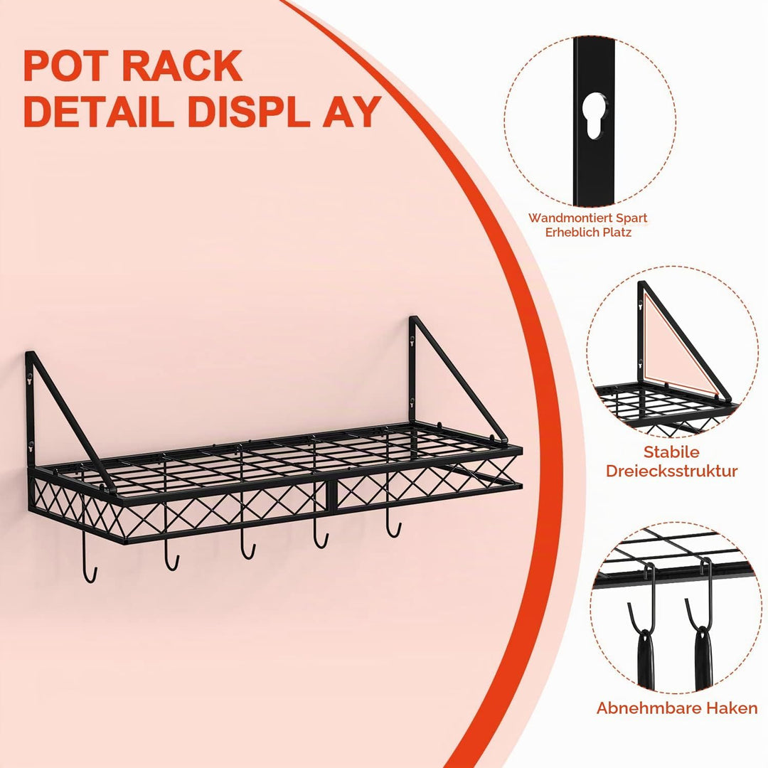 Bomclap Küchenregal Pfannenhalter, Eisen Küchenregal Hängend Topf-Rack mit 10 Haken, Küchenwand Rega