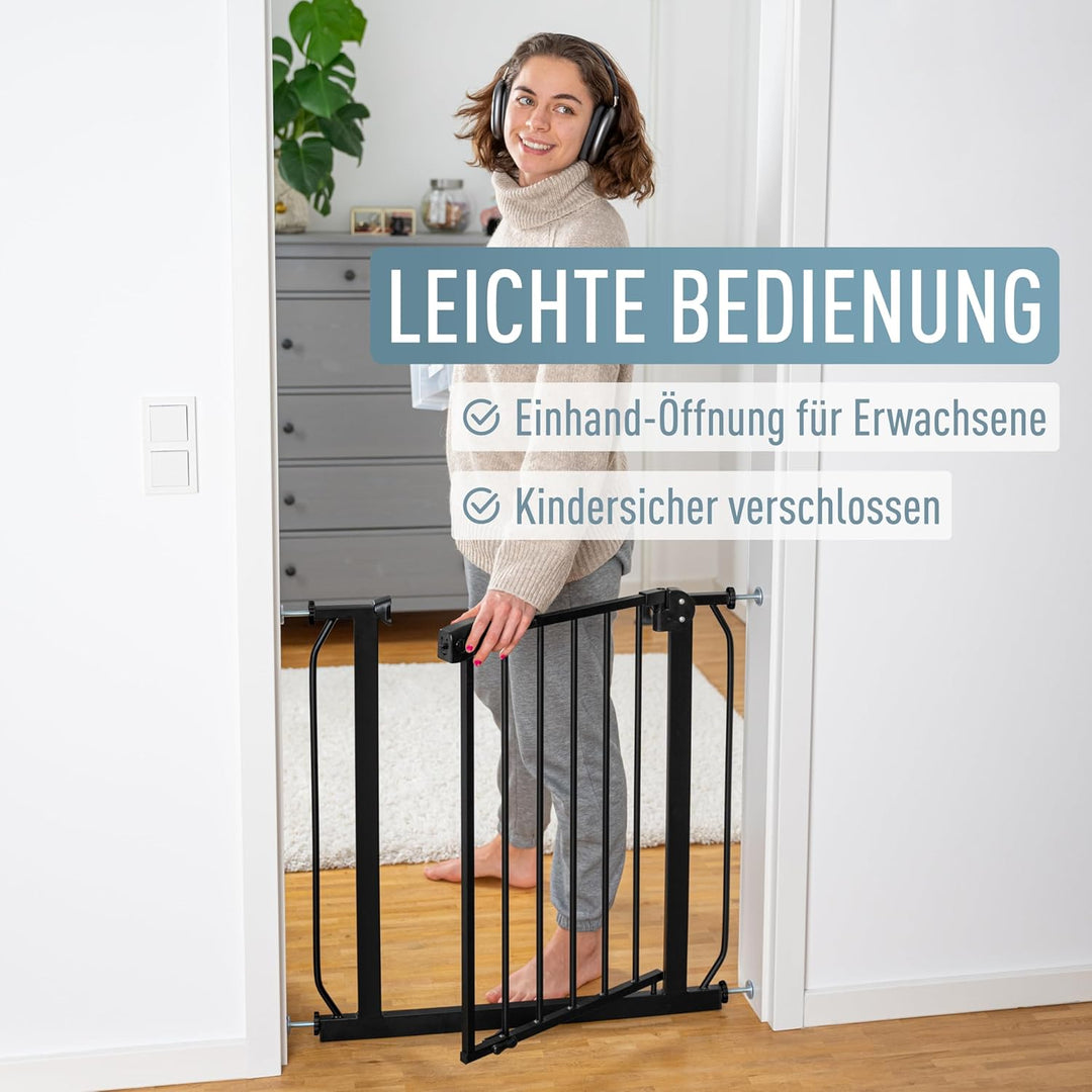 ib style Berrin XXL Türgitter 85-185cm, Ohne Bohren, Schutzgitter Baby, Hundeschutzgitter, Schwarz,