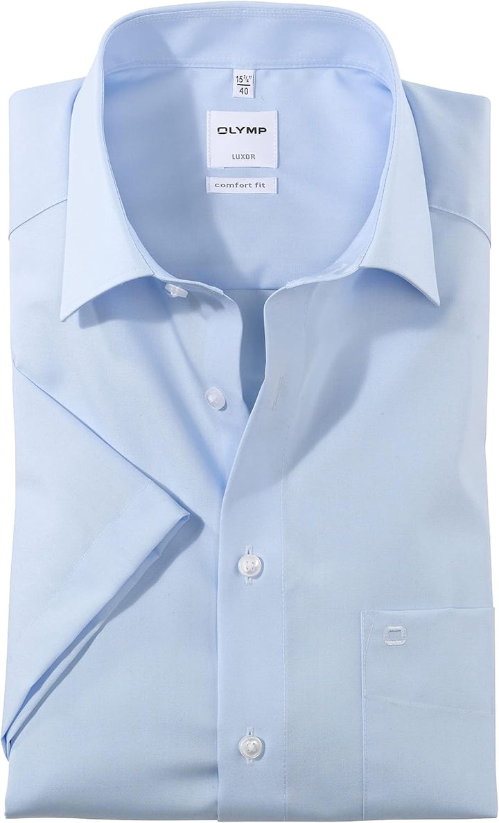 OLYMP Herren Businesshemd Kurzarm Luxor,Männer,Einfarbig,Comfort fit,New Kent,blau 15,47
