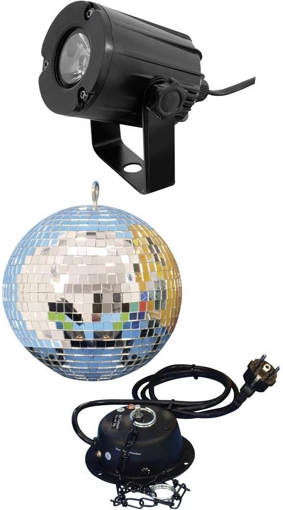 EUROLITE Spiegelkugelset 20cm mit LED Spot | Set bestehend aus Motor, Spiegelkugel, Kette und Pinspo