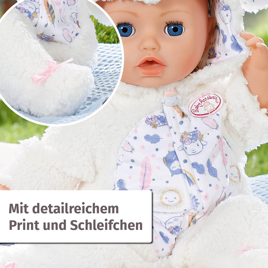 Baby Annabell Anzug im Schäfchenlook mit Kapuze und Schäfchen-Ohren, Strampler für 43 cm Puppen, 709