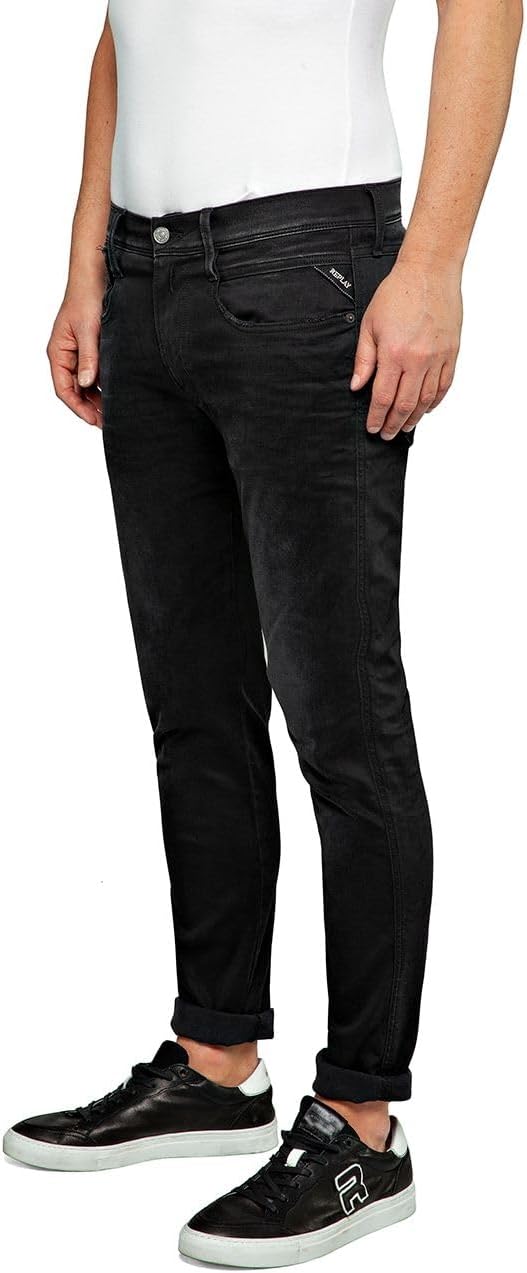 Replay Herren Jeans Anbass Slim-Fit Hyperflex Cloud mit Stretch 32W / 30L Black 098, 32W / 30L Black