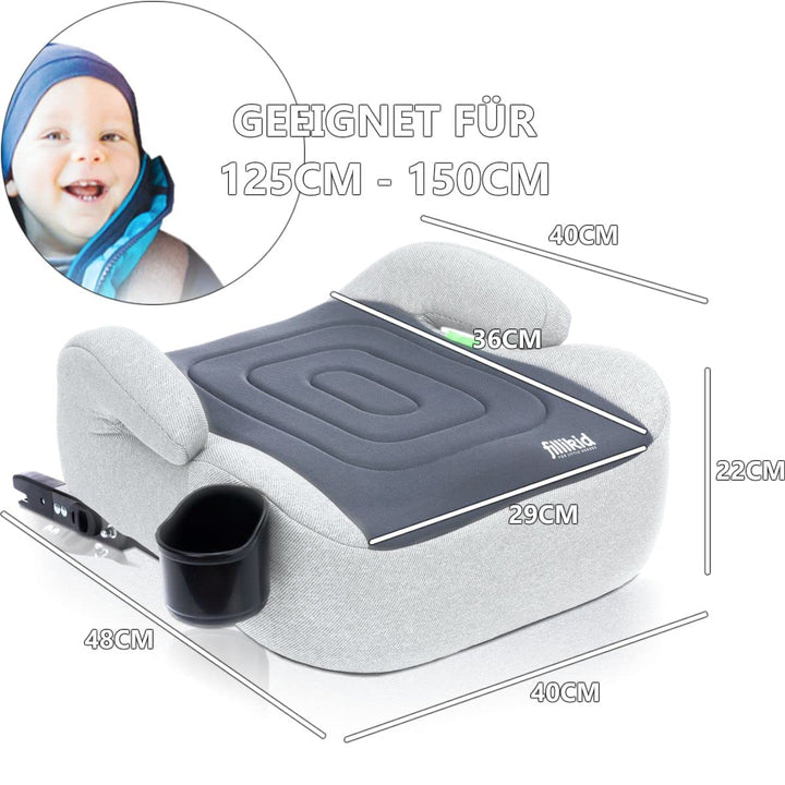 Sitzerhöhung i-Size Norm Isofix Kinder Auto Sitz Gruppe 3 125 – 150 cm Körpergrösse ECE R129 (GRAU),
