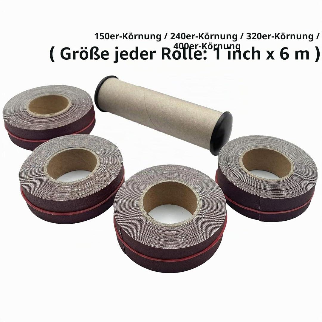 Schleifpapier auf der Rolle im Spender, 4 Rollen in verschiedenen Körnungen, Schmirgelpapier-Rollen,