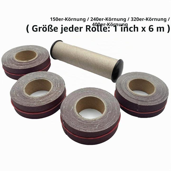 Schleifpapier auf der Rolle im Spender, 4 Rollen in verschiedenen Körnungen, Schmirgelpapier-Rollen,