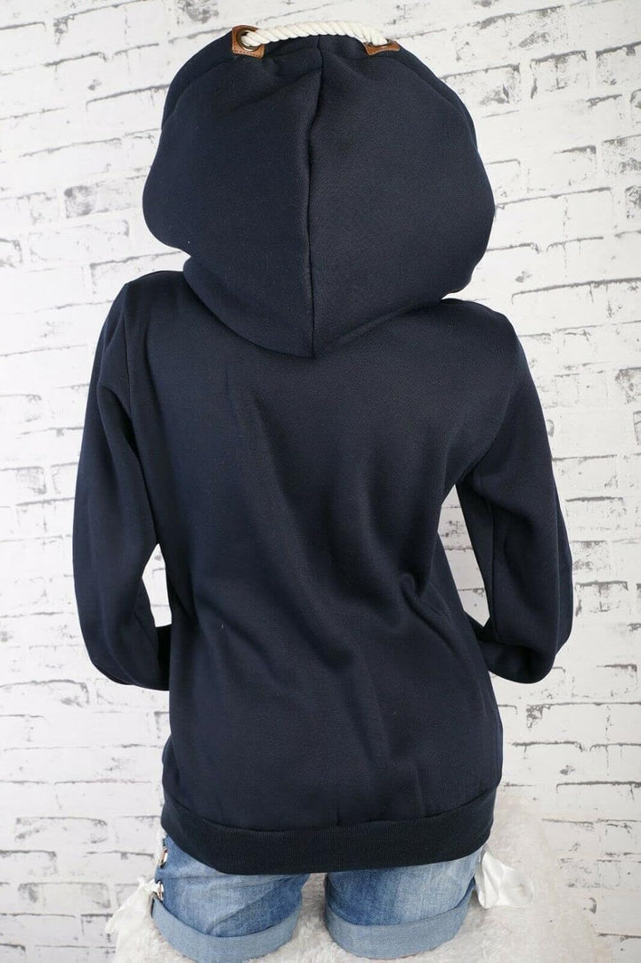 VIN TE Damen Sweat Jacke XXL Kapuze Hoodie Übergangsjacke Fleece gefüttert schräger Reissverschluss