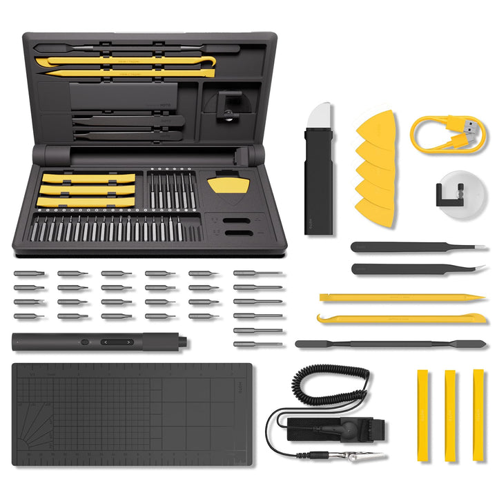 HOTO Mini Elektrischer Schraubendreher Pro, 48 in 1 Feinmechaniker Set mit Öffnungs-Werkzeug &amp; Präzi