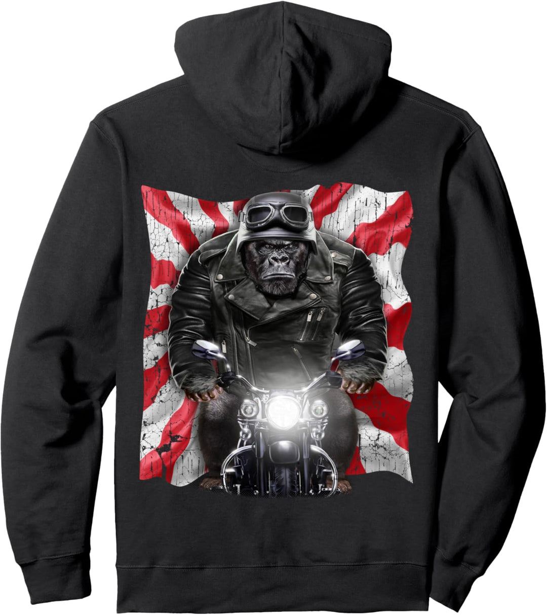 Patriot Gorilla auf einem Motorrad mit Flagge von Japan Pullover Hoodie