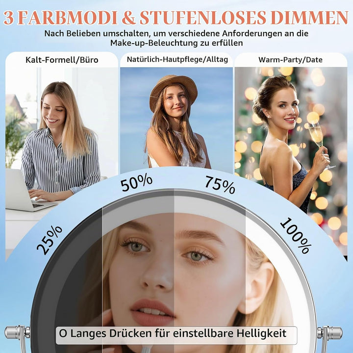 Famihomii 5000mAh Wiederaufladbar Kosmetikspiegel mit LED Beleuchtetung, 9 Zoll beidseitig 1X/30X Ve