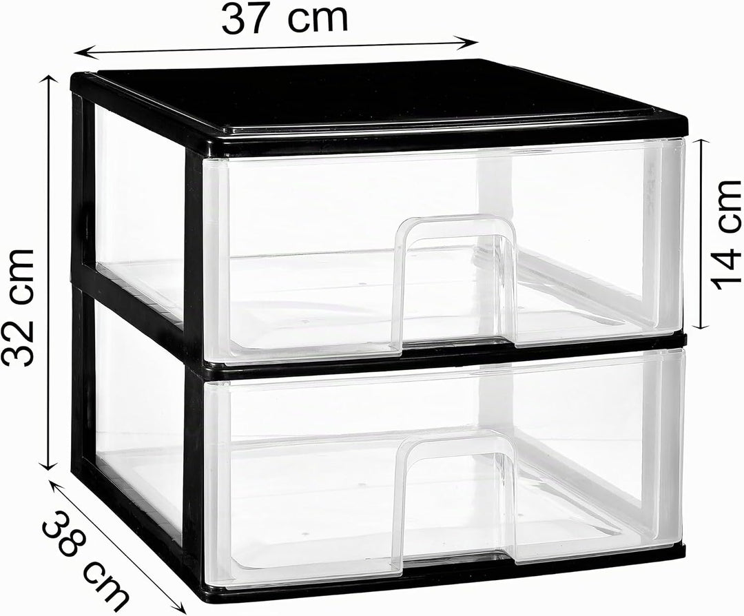 Schubladenbox mit 2 grossen Schubladen 38x37x32 cm - weiss-transparent Kunststoff Drawer Tower Box O