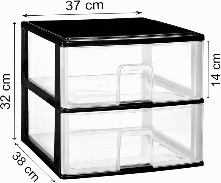Schubladenbox mit 2 grossen Schubladen 38x37x32 cm - weiss-transparent Kunststoff Drawer Tower Box O