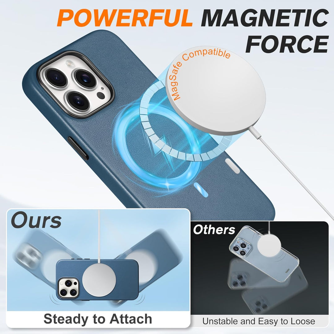 SHIELDON Hülle für iPhone 15 Pro Handyhülle Lederhülle [Erstklassig Echtleder] [Kabellos Laden] [Sta