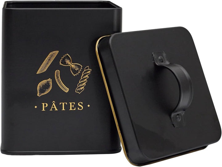 COOK CONCEPT, BT6821, Elegant Metal Box for Pasta, Black and Gold Design, airtight for optimal Prese