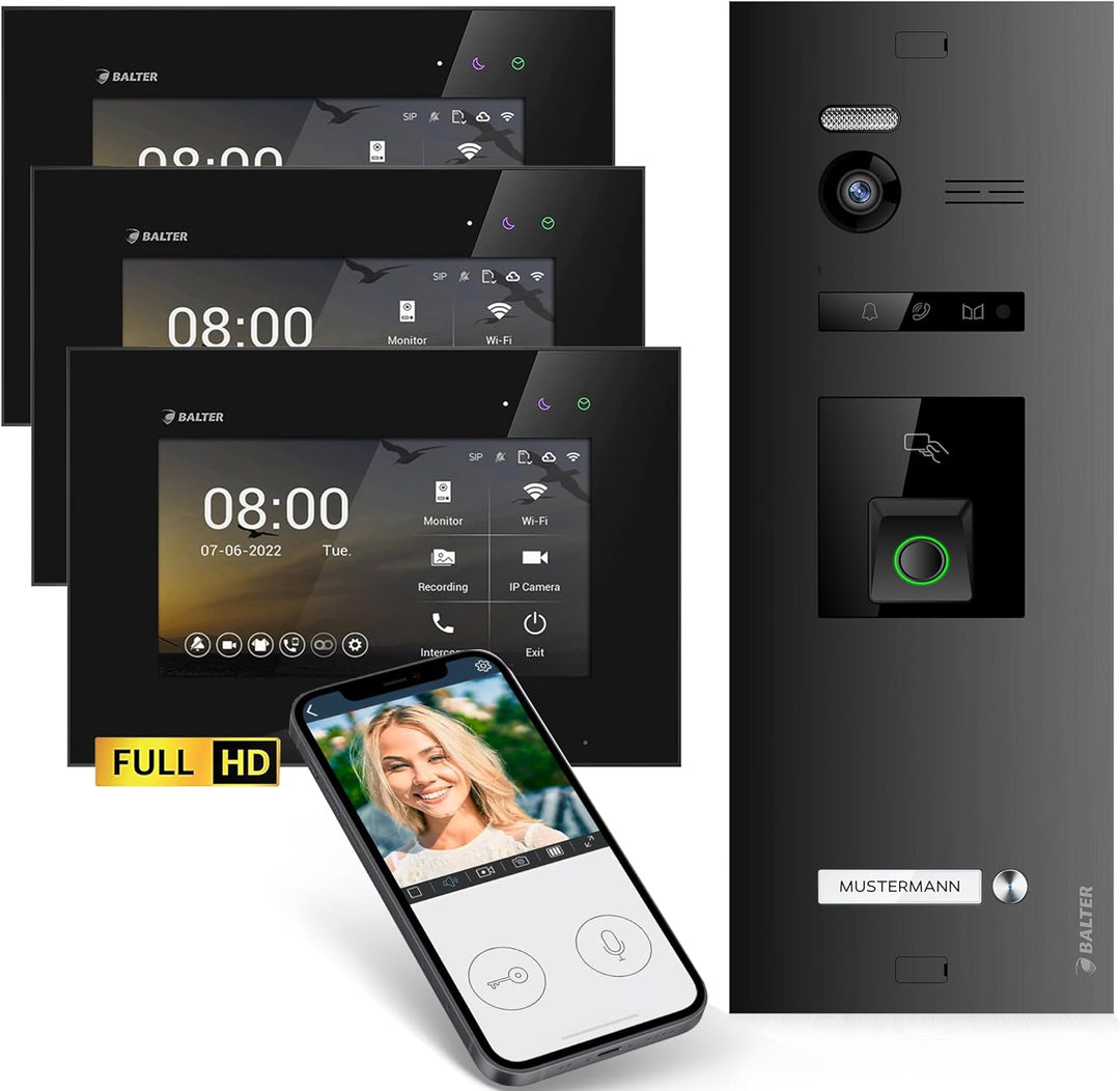 Balter EVO-HD Video Türsprechanlage mit Fingerprint, Video Türklingel, Smartphone App,1 Familienhaus