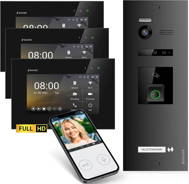 Balter EVO-HD Video Türsprechanlage mit Fingerprint, Video Türklingel, Smartphone App,1 Familienhaus