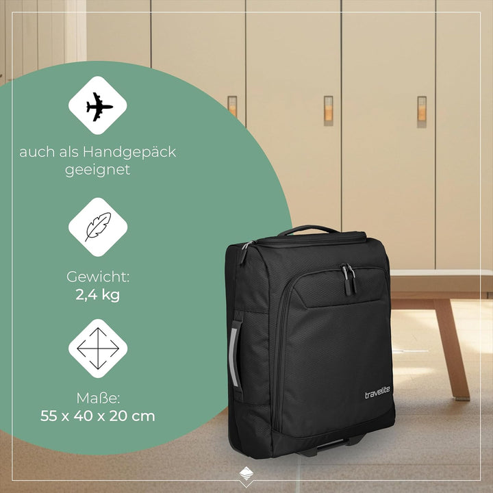 Travelite Trolley Reisetasche mit Rollen klein, Kick Off, praktischer Boardcase Handgepäck Trolley f