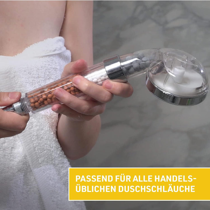 Aquadon Shower Hero – wassersparender Duschkopf mit Mineralsteinen – Duschbrause mit 3 Wasserstrahl-