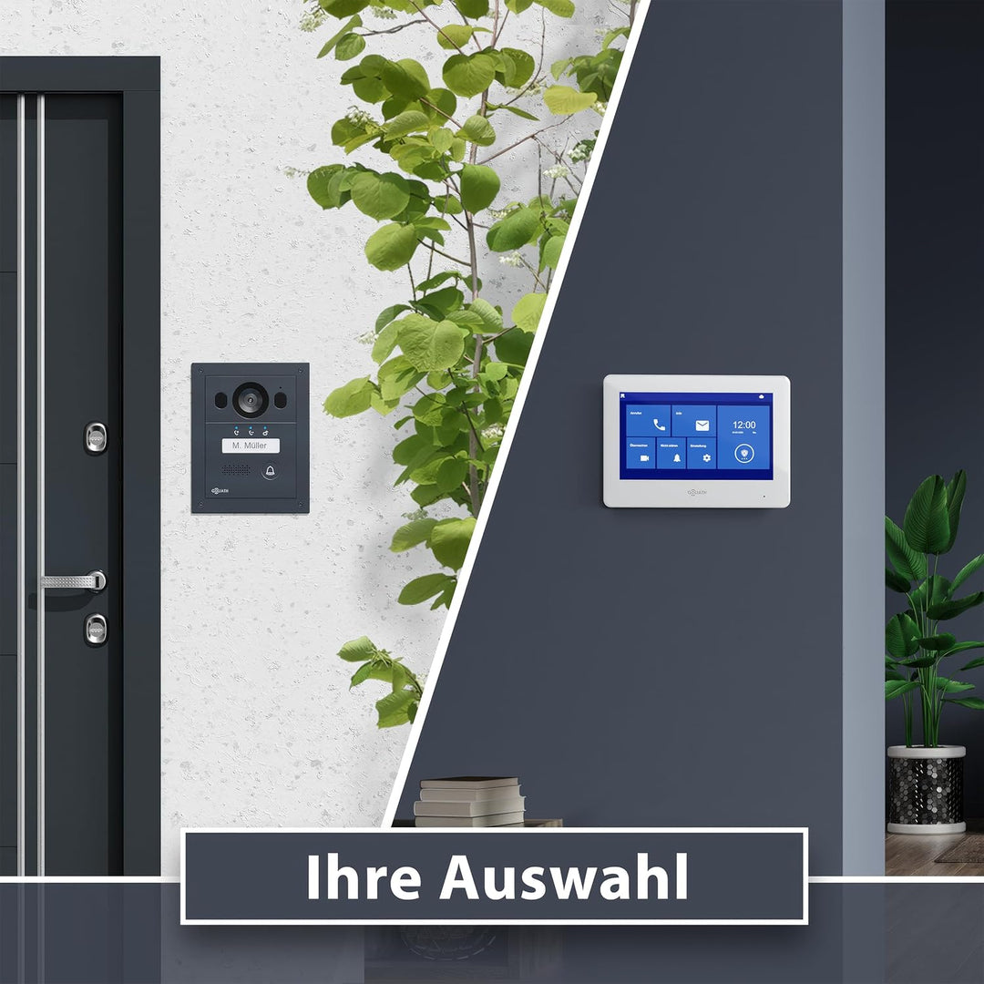 GOLIATH Basic Video Türsprechanlage, 2 Draht Bus, 7" Monitor, Unterputz Türklingel mit Kamera, Gegen